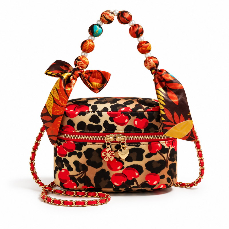 Cherry Leopard Print Beaded Crossbody Bag-4