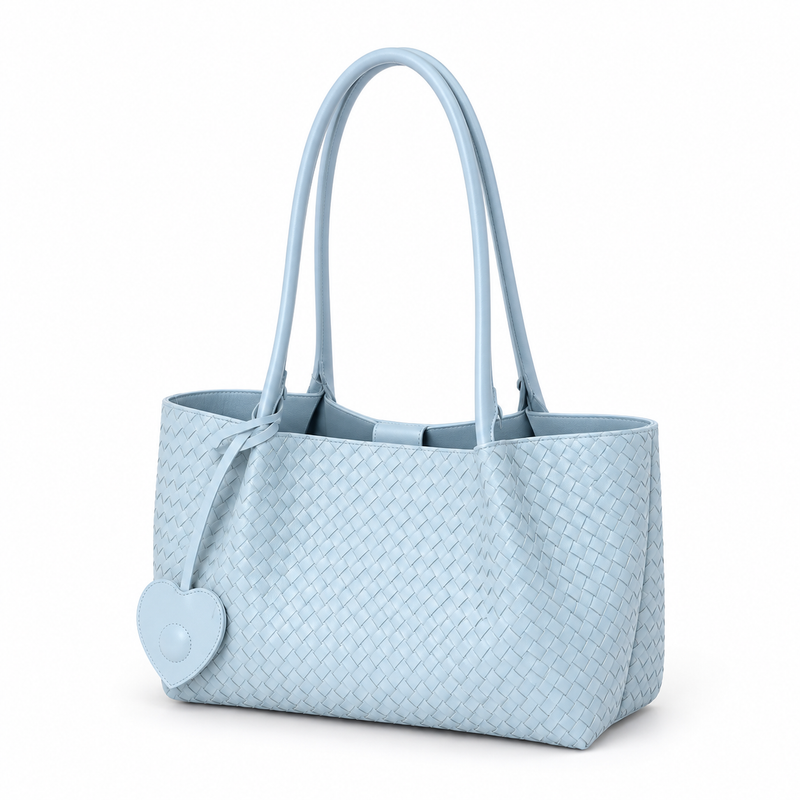 Light Blue Woven Heart Charm Tote-3