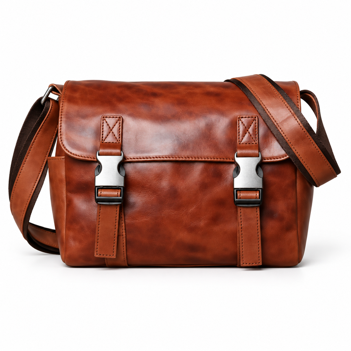Classic Coffee Leather Messenger Shoulder Bag-4