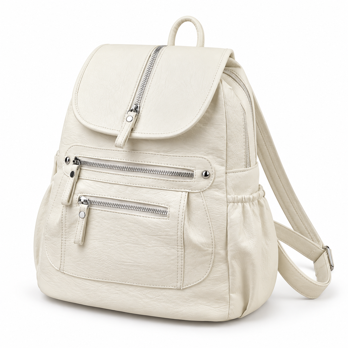 Elegant Ivory Backpack With Zippered Pockets-4