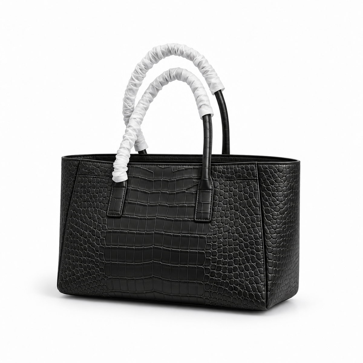 Elegant Black Crocodile Embossed Structured Tote-3