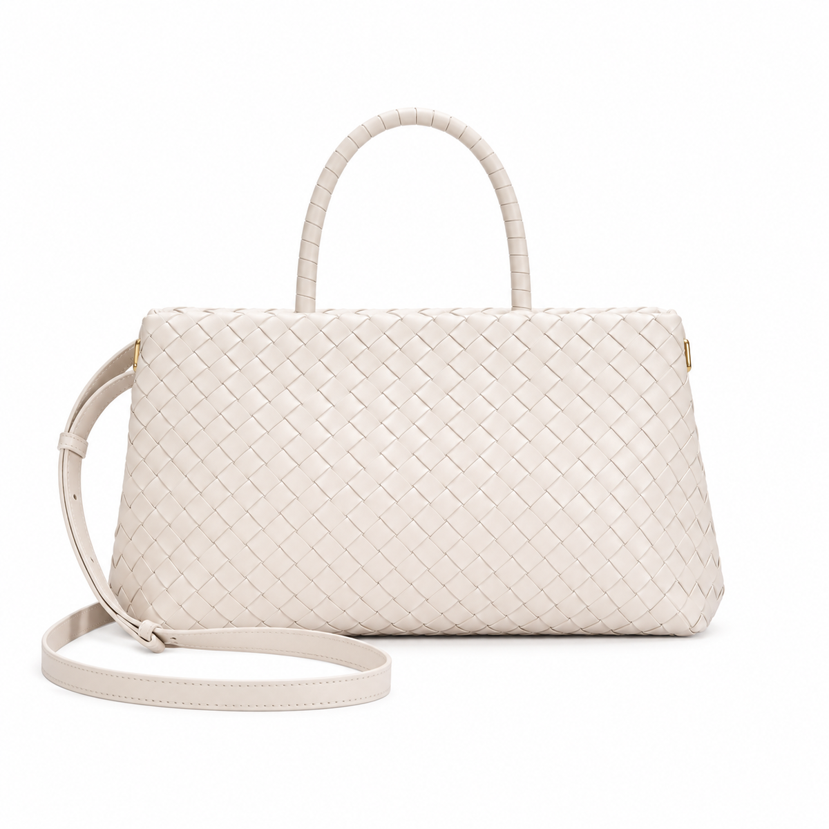 Elegant Ivory Woven Handbag Gold Accents-2