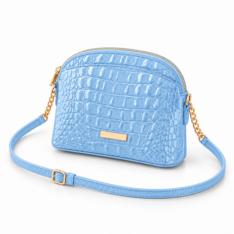 Sky Blue Crocodile Embossed Crossbody Bag-3