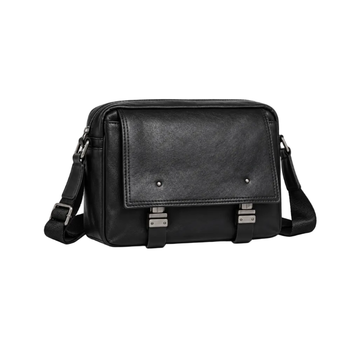 Classic Black Leather Messenger Shoulder Bag