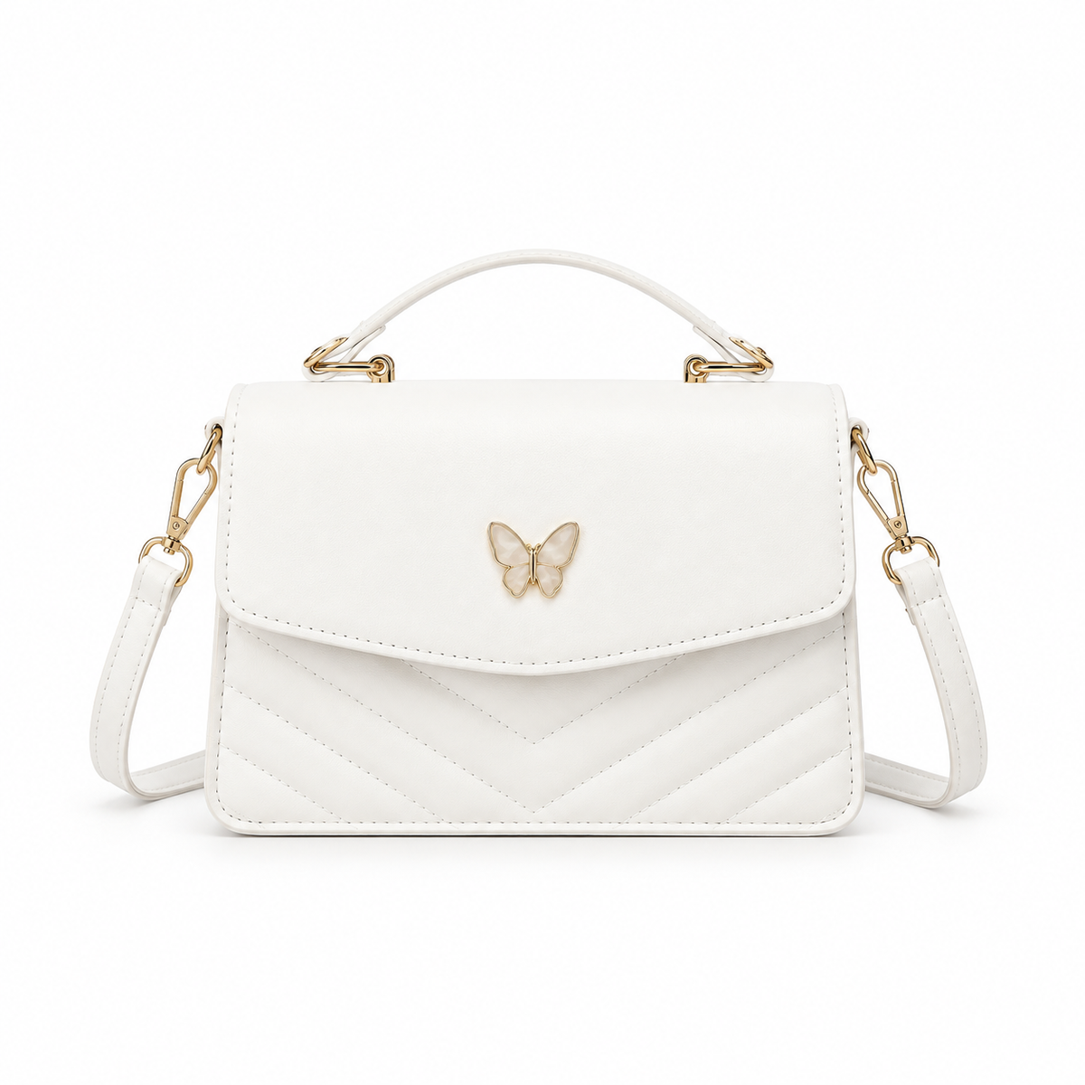 Elegant White Butterfly Quilted Shoulder Handbag-4