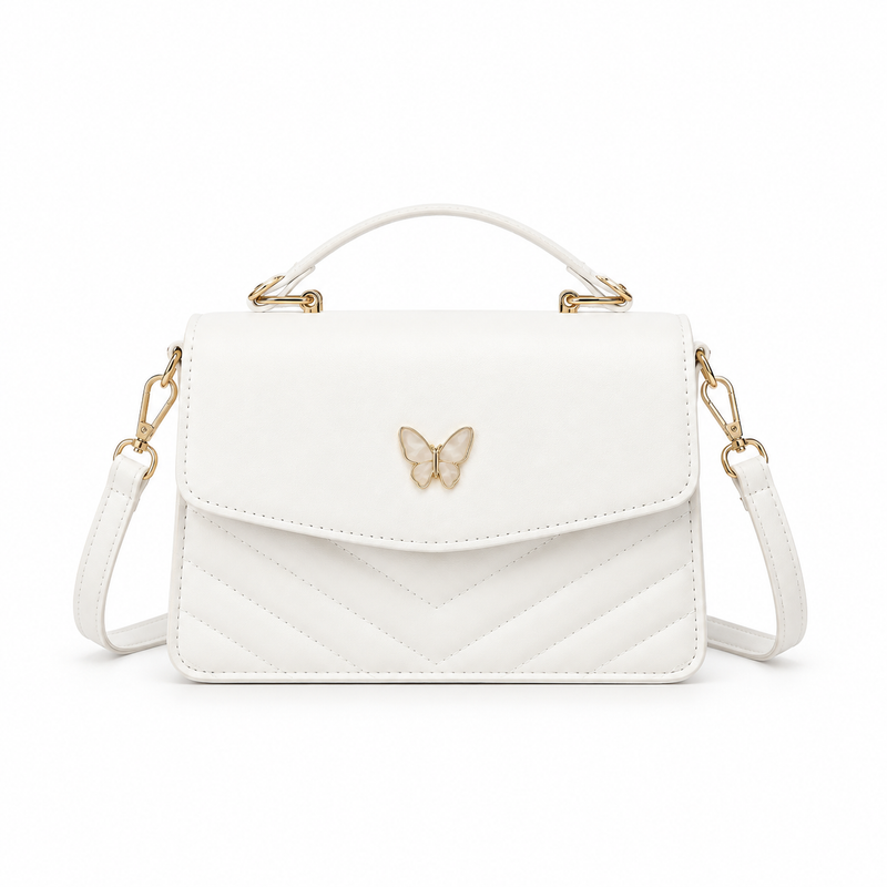Elegant White Butterfly Quilted Shoulder Handbag-4
