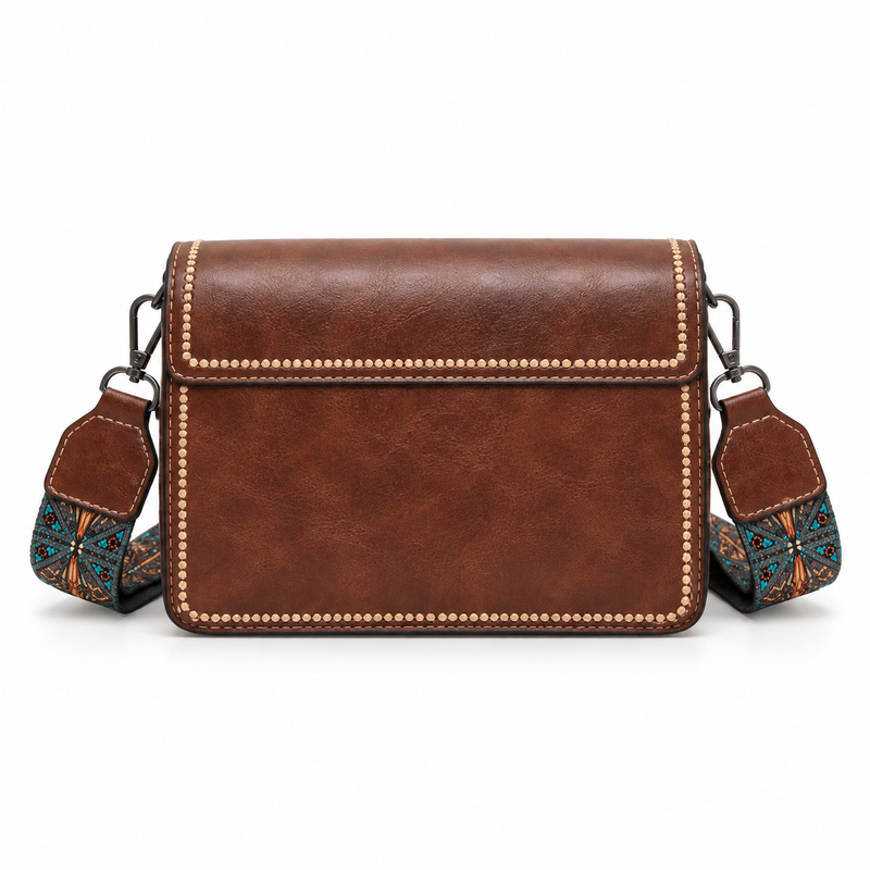 Vintage Brown Patterned Strap Crossbody Bag-2