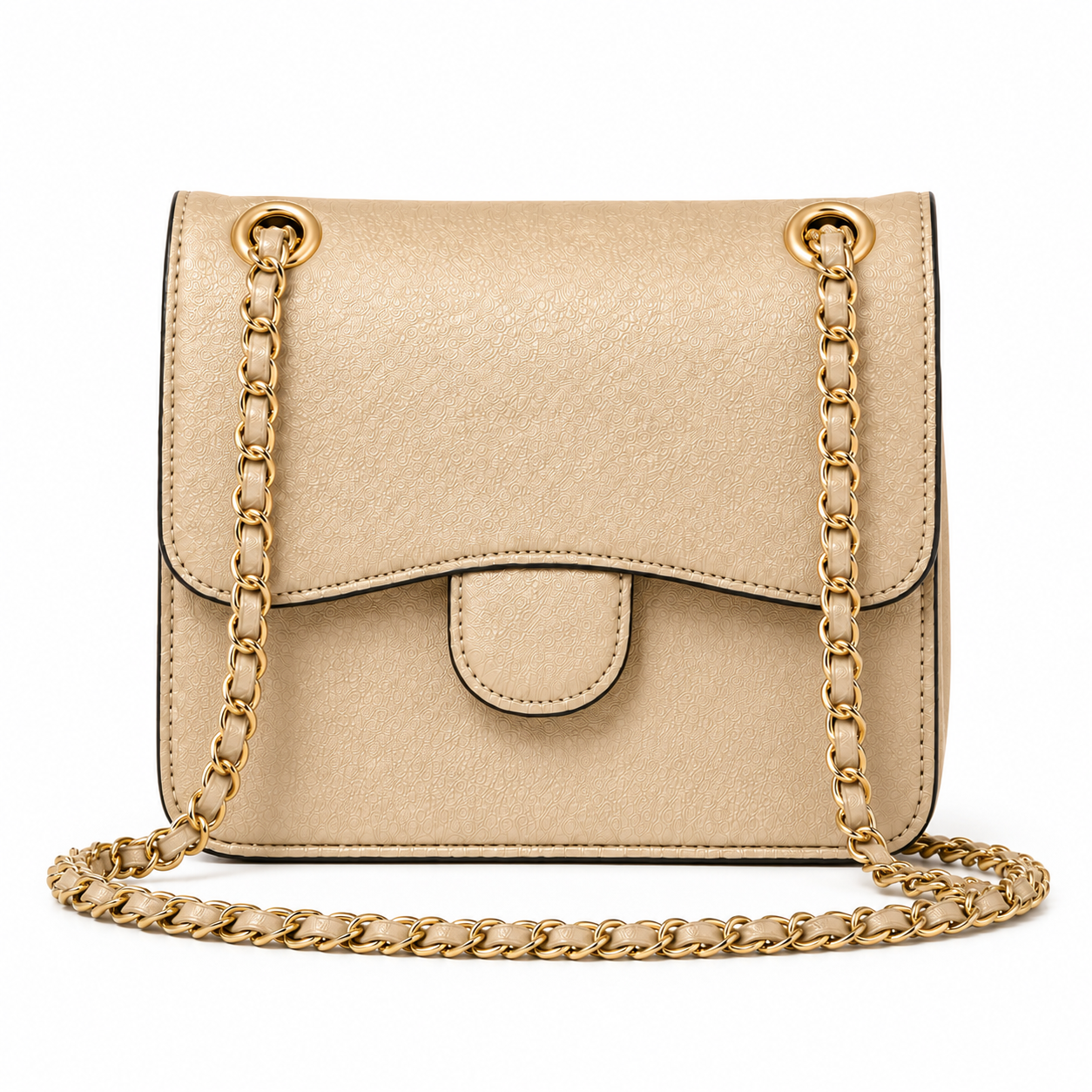 Champagne Textured Chain Strap Shoulder Bag-1