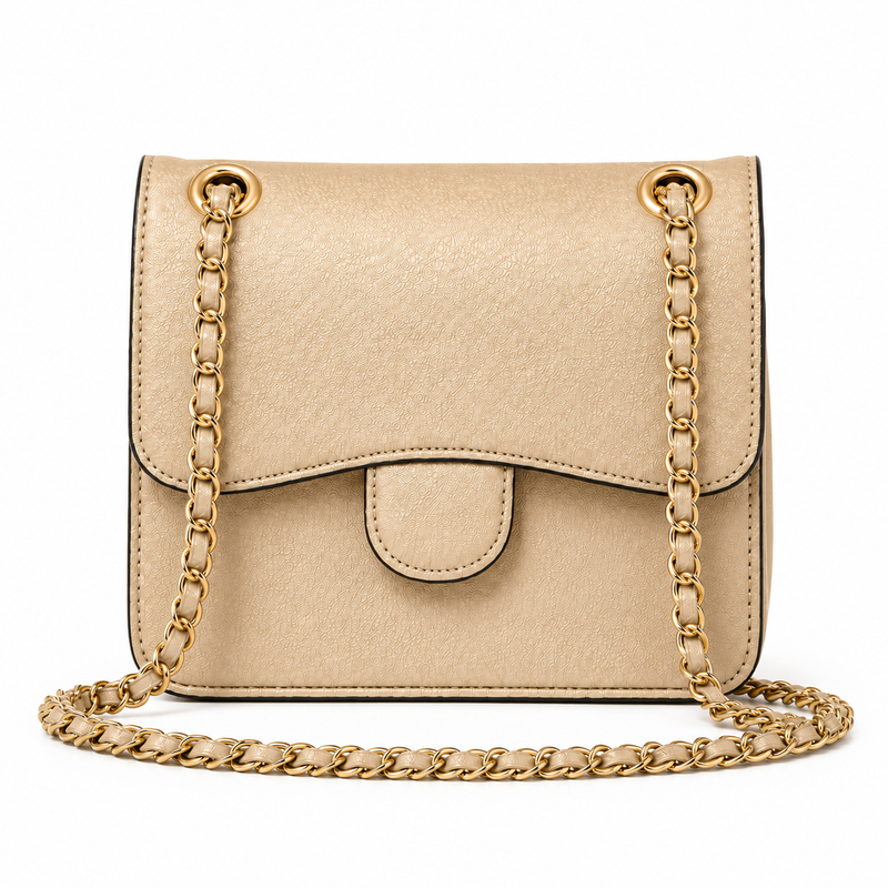 Champagne Textured Chain Strap Shoulder Bag-1