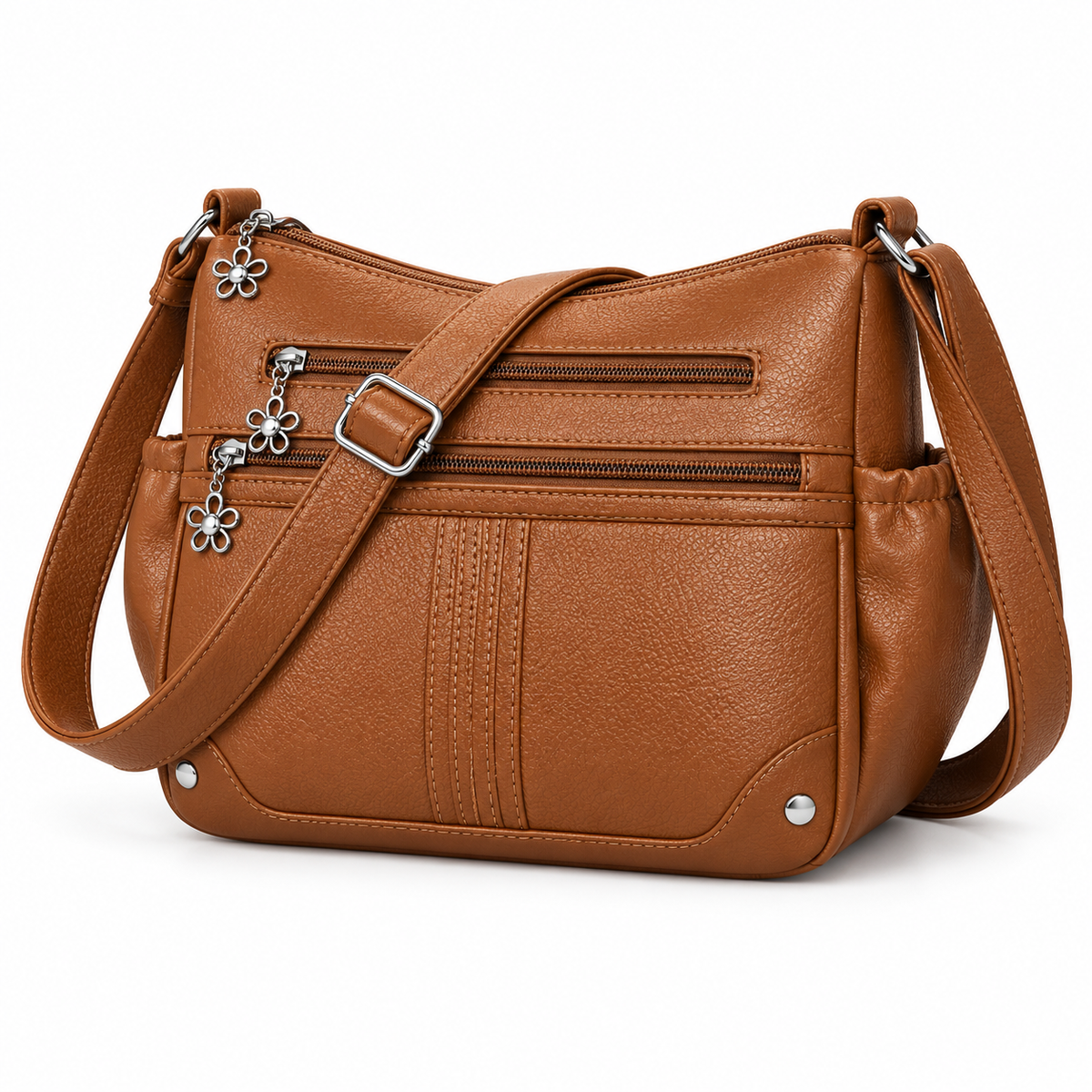 Tan Brown Satchel Bag With Pockets-3