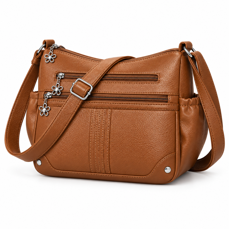 Tan Brown Satchel Bag With Pockets-3