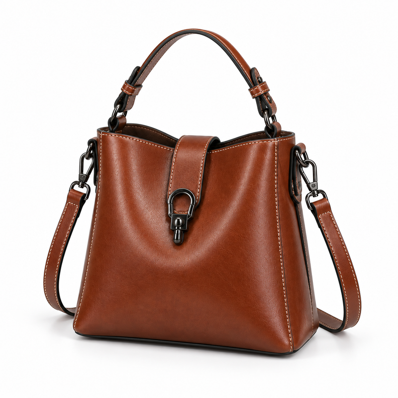 Coffee Brown Structured Leather Shoulder Handbag-2