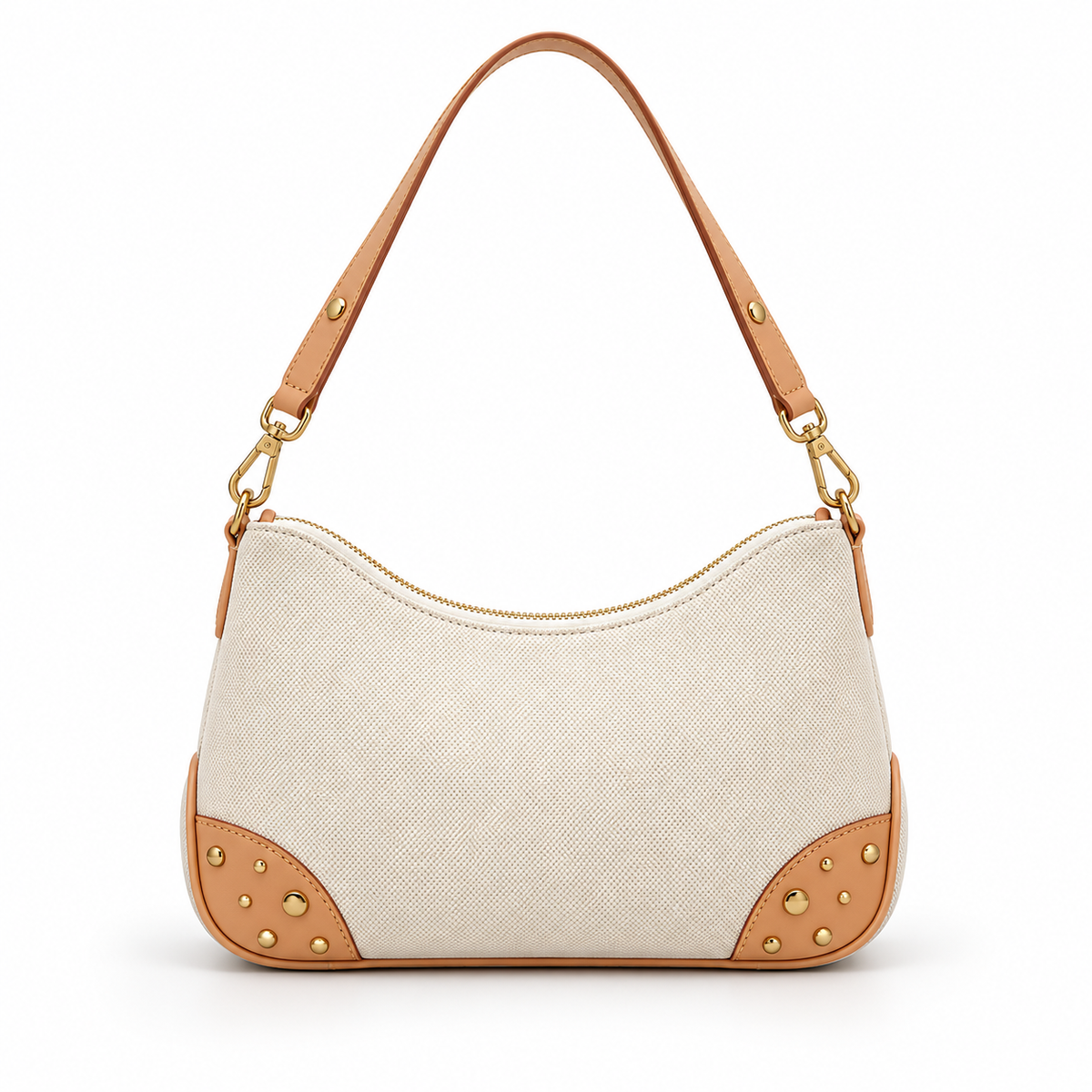 Cream Textured Shoulder Bag With Chain