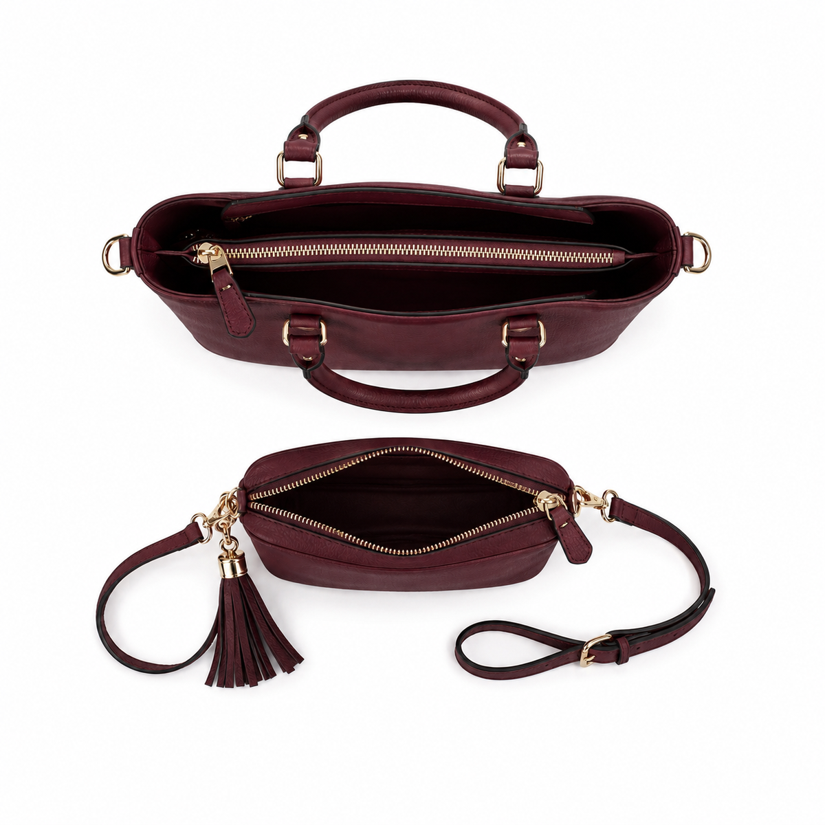 Burgundy Two-Piece Gold Hardware Handbag Set-2