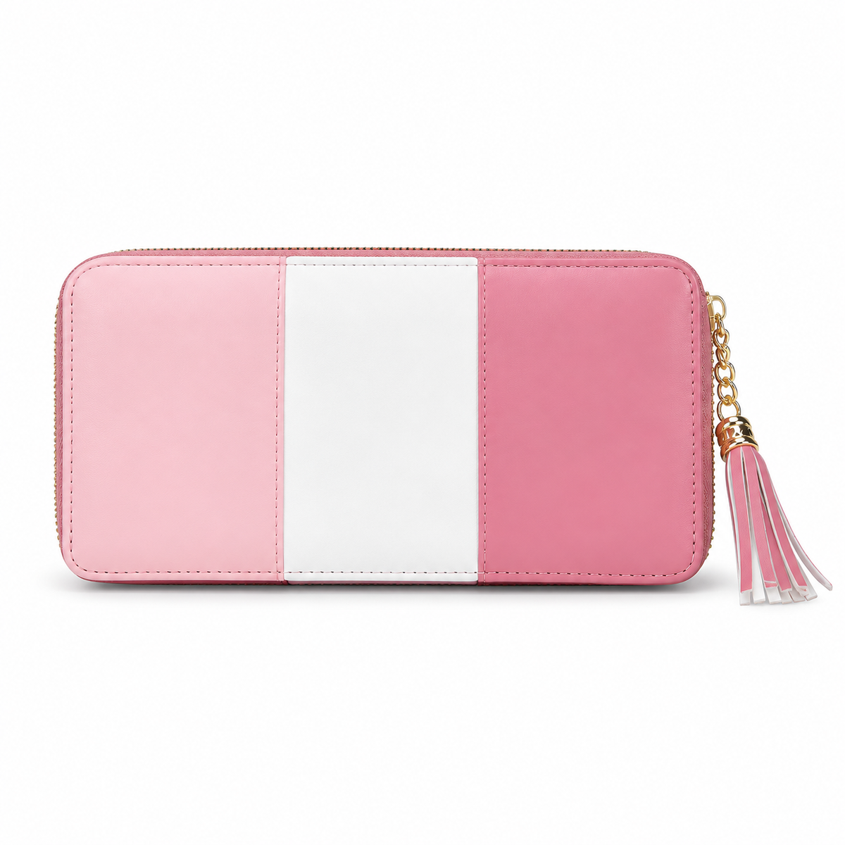 Pink White Color Block Tassel Wallet-3