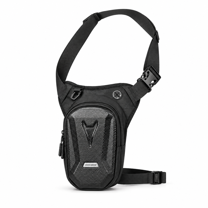 Black Textured Utility Waist Leg Bag-4