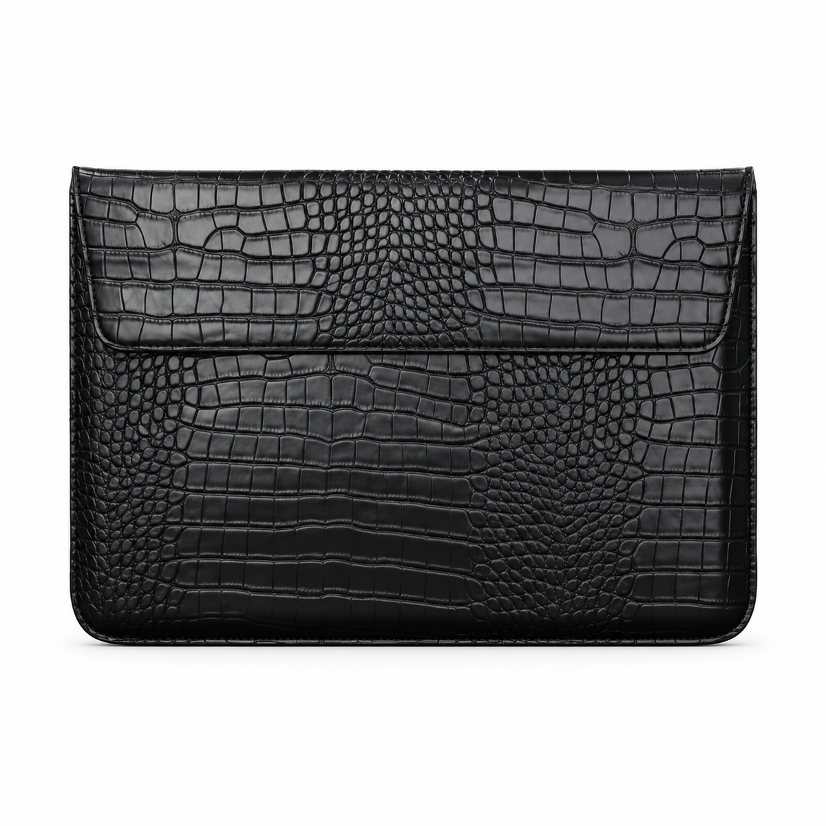 Black Crocodile Embossed Leather Laptop Bag-4
