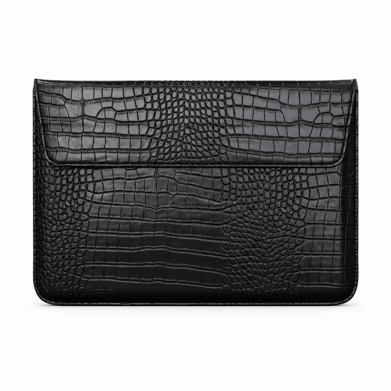 Black Crocodile Embossed Leather Laptop Bag-4