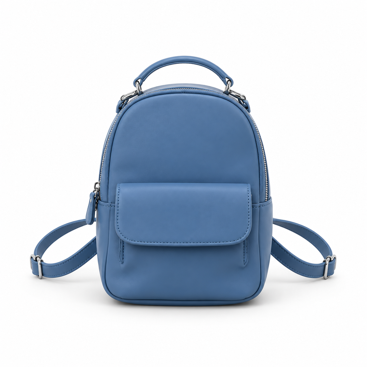 Denim Blue Vegan Leather Mini Backpack-4