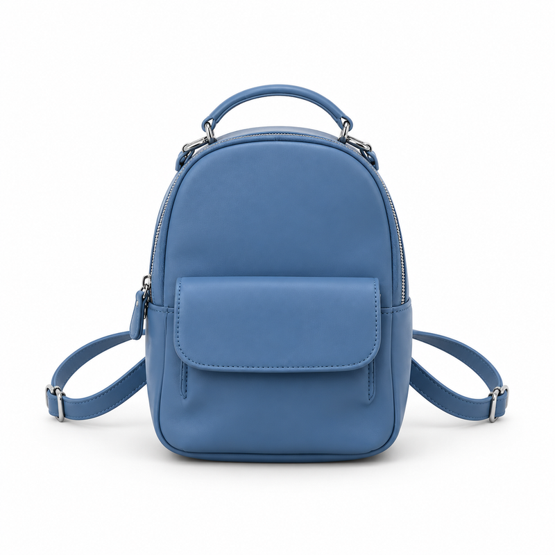 Denim Blue Vegan Leather Mini Backpack-4