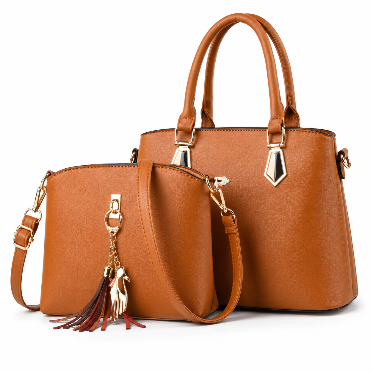 2-Piece Women’s Tan Tote and Crossbody Handbag Set-1