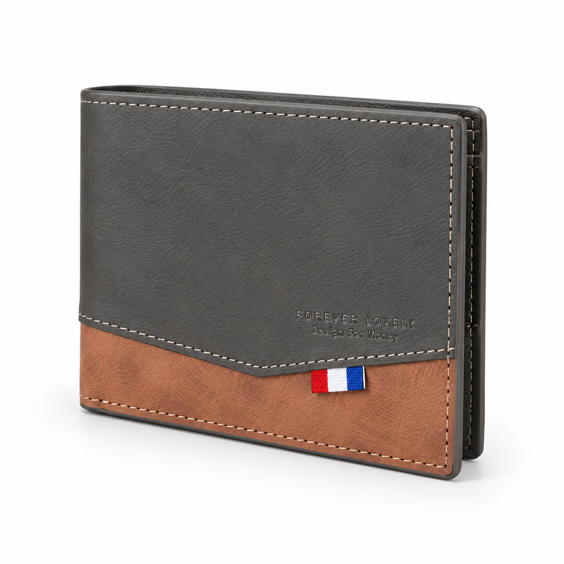 Charcoal Grey Brown Contrast Bifold Wallet-3