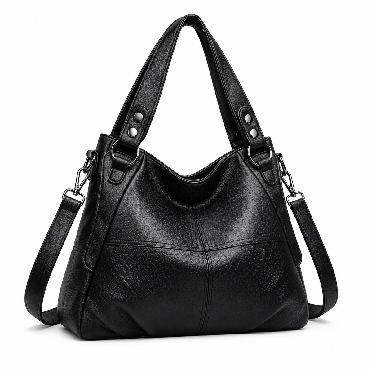 Black Textured Double Handle Shoulder Bag-1