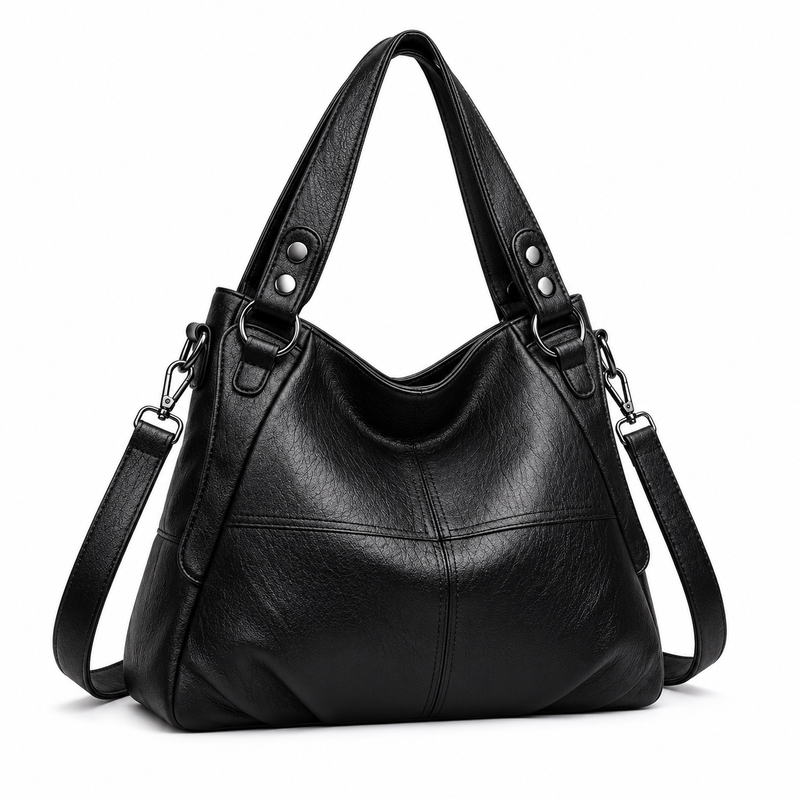 Black Textured Double Handle Shoulder Bag-1