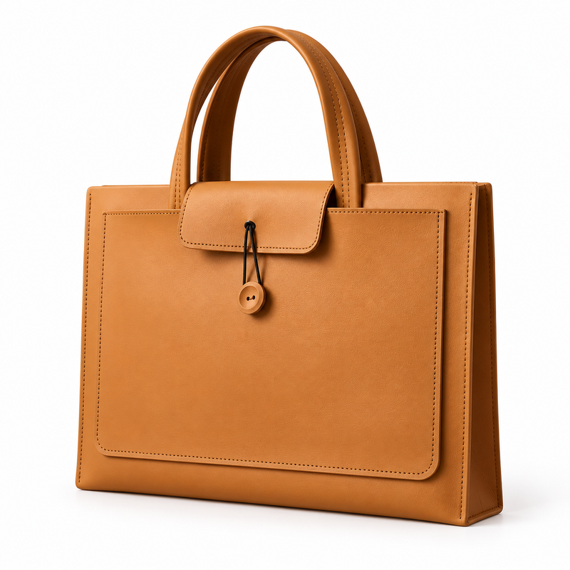 Classic Tan Leather Laptop Tote Bag-4