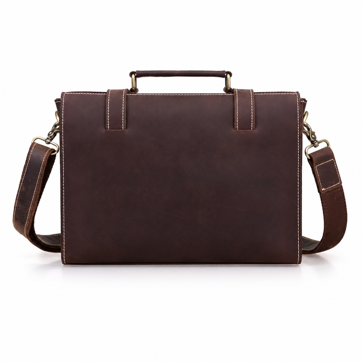 Classic Brown Leather Messenger Shoulder Bag