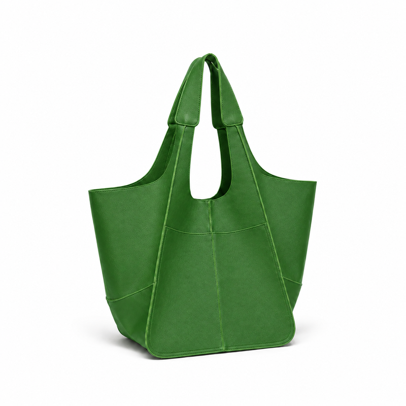 Green Textured Oversized Shoulder Tote Bag-1