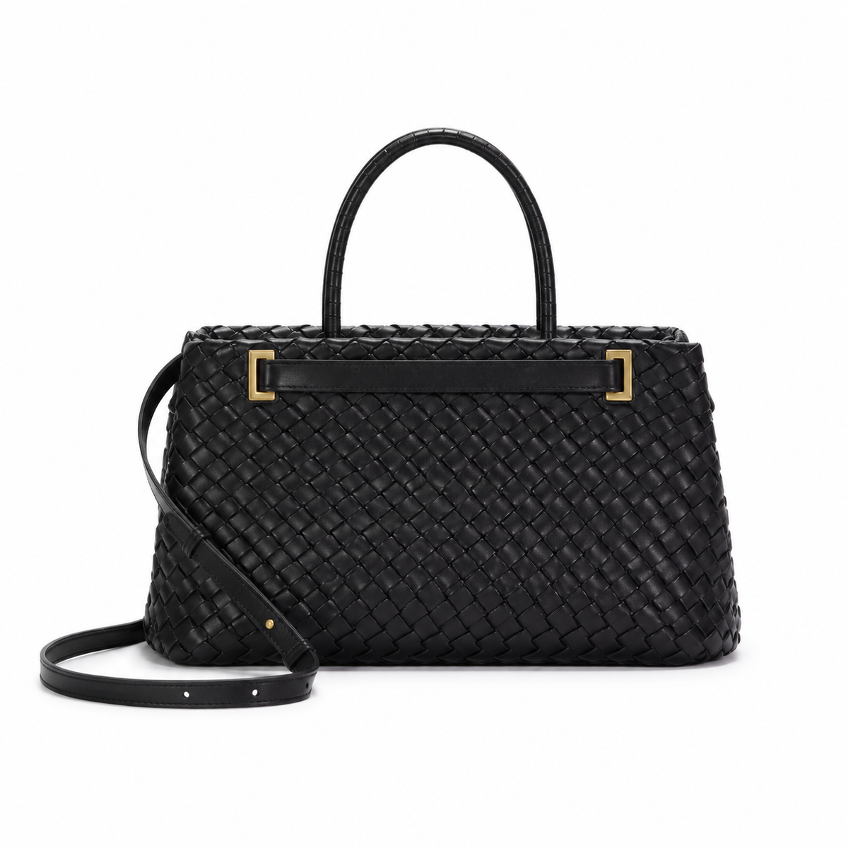 Elegant Black Woven Gold Accent Handbag-2