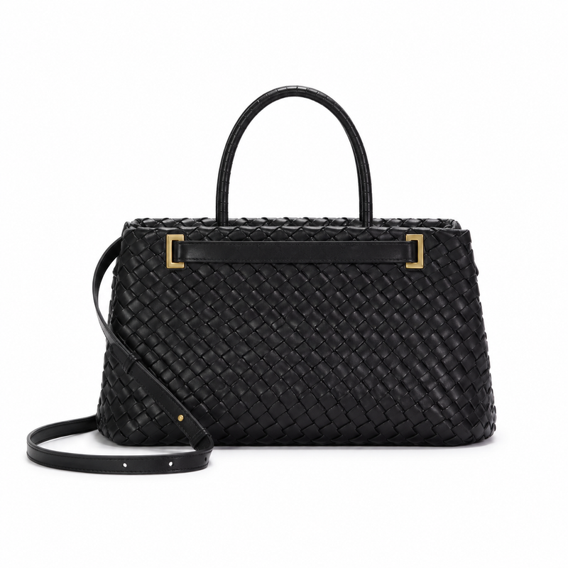 Elegant Black Woven Gold Accent Handbag-2