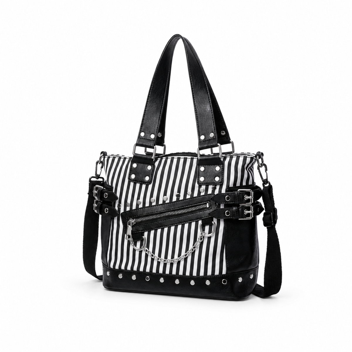 Striped Studded Punk Tote Shoulder Bag-4