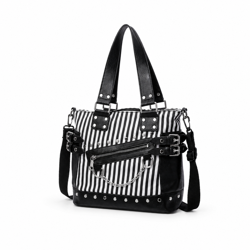 Striped Studded Punk Tote Shoulder Bag-4