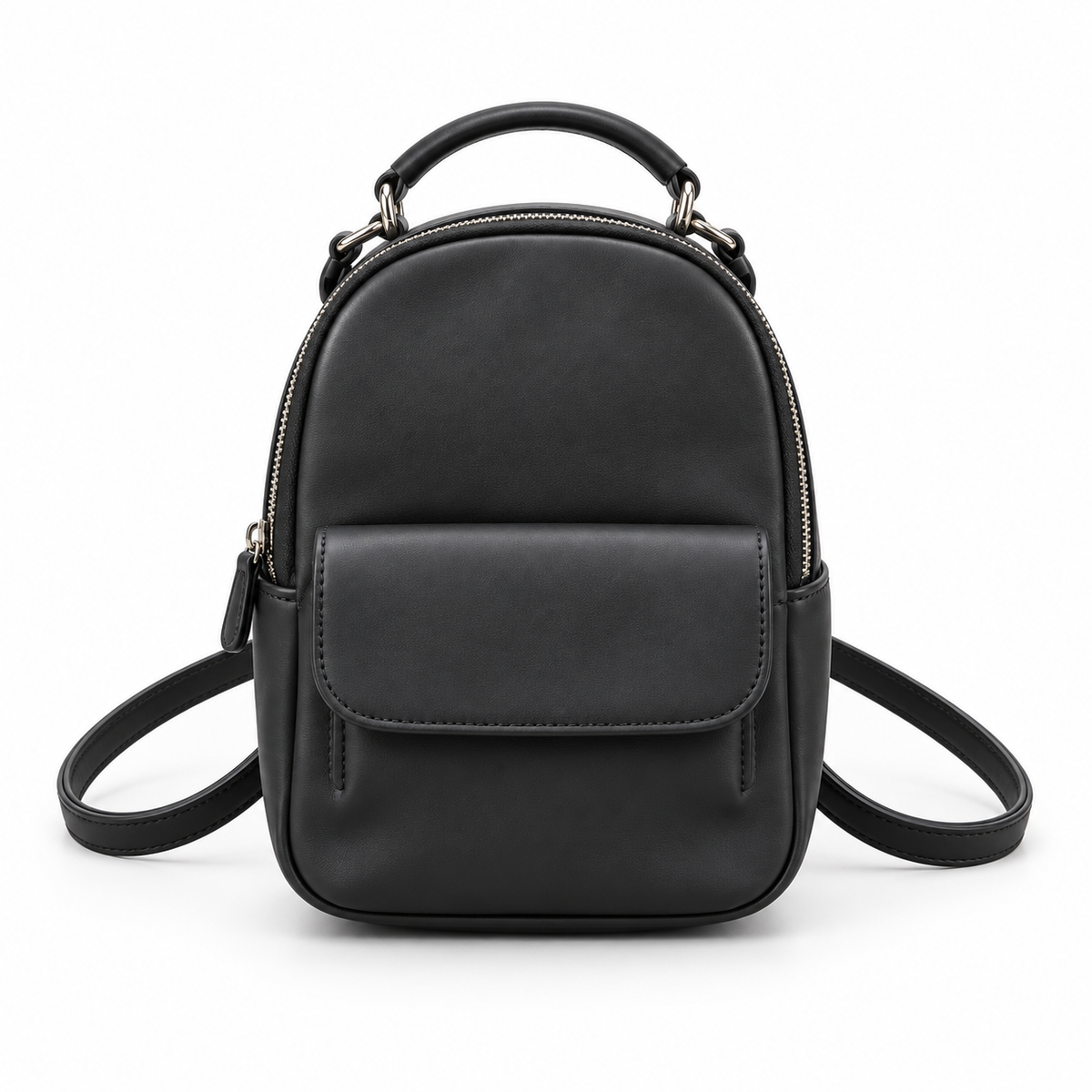 Black Vegan Leather Mini Backpack Bag-4