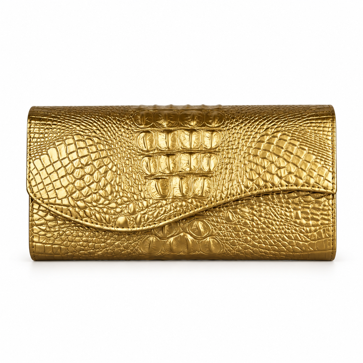 Metallic Gold Crocodile Embossed Evening Clutch-3