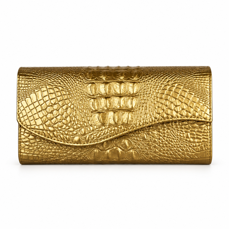 Metallic Gold Crocodile Embossed Evening Clutch-3