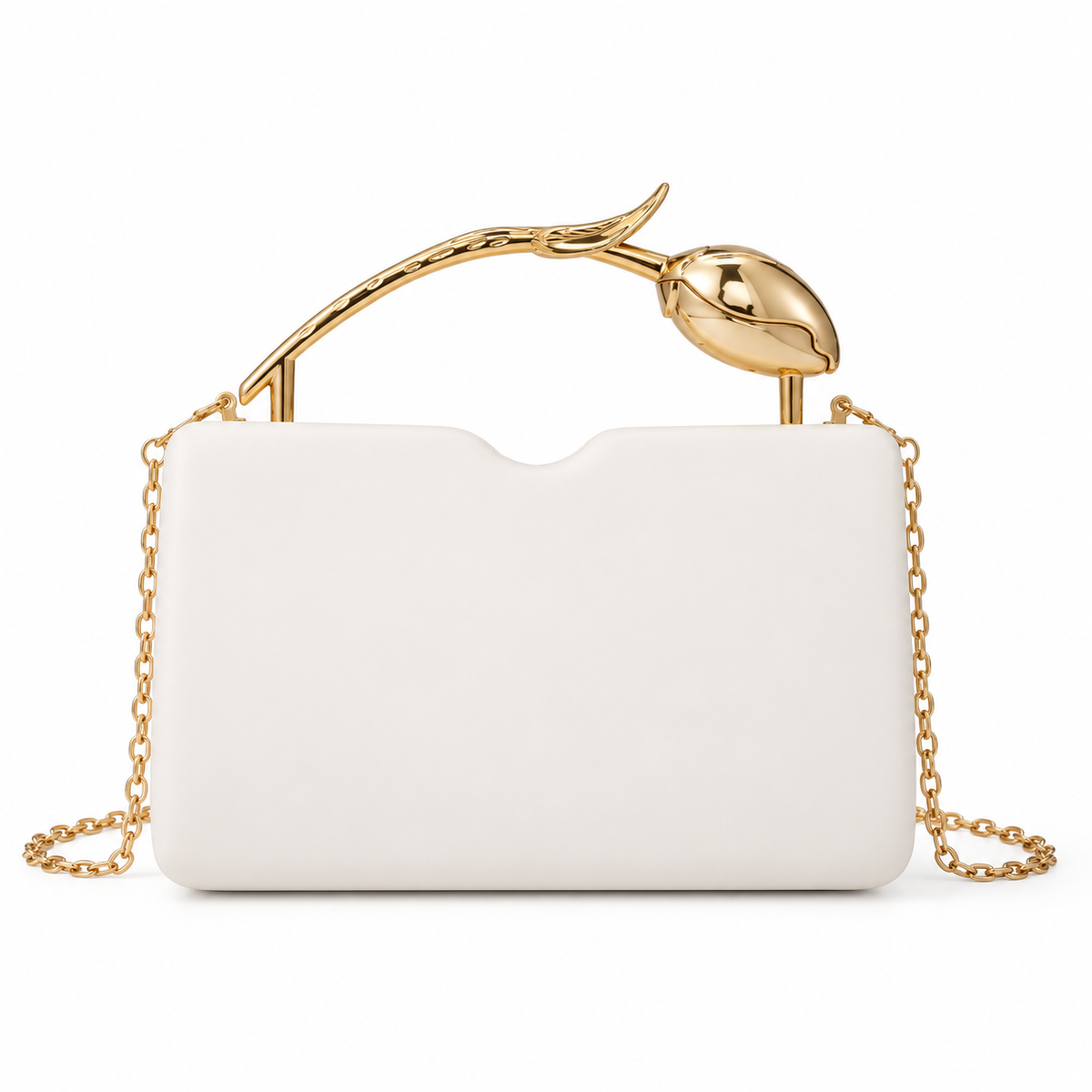 Ivory Vegan Leather Tulip Handle Bag-4