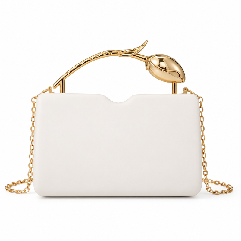 Ivory Vegan Leather Tulip Handle Bag-4