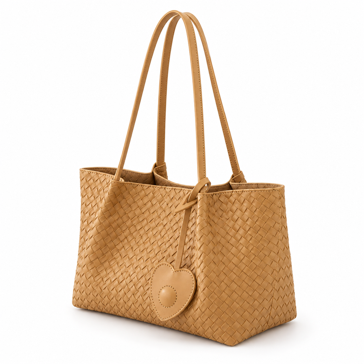 Elegant Tan Woven Shoulder Tote Bag-3