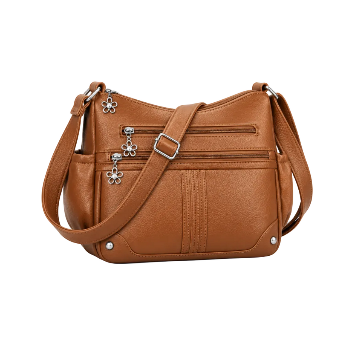 Tan Brown Satchel Bag With Pockets-1