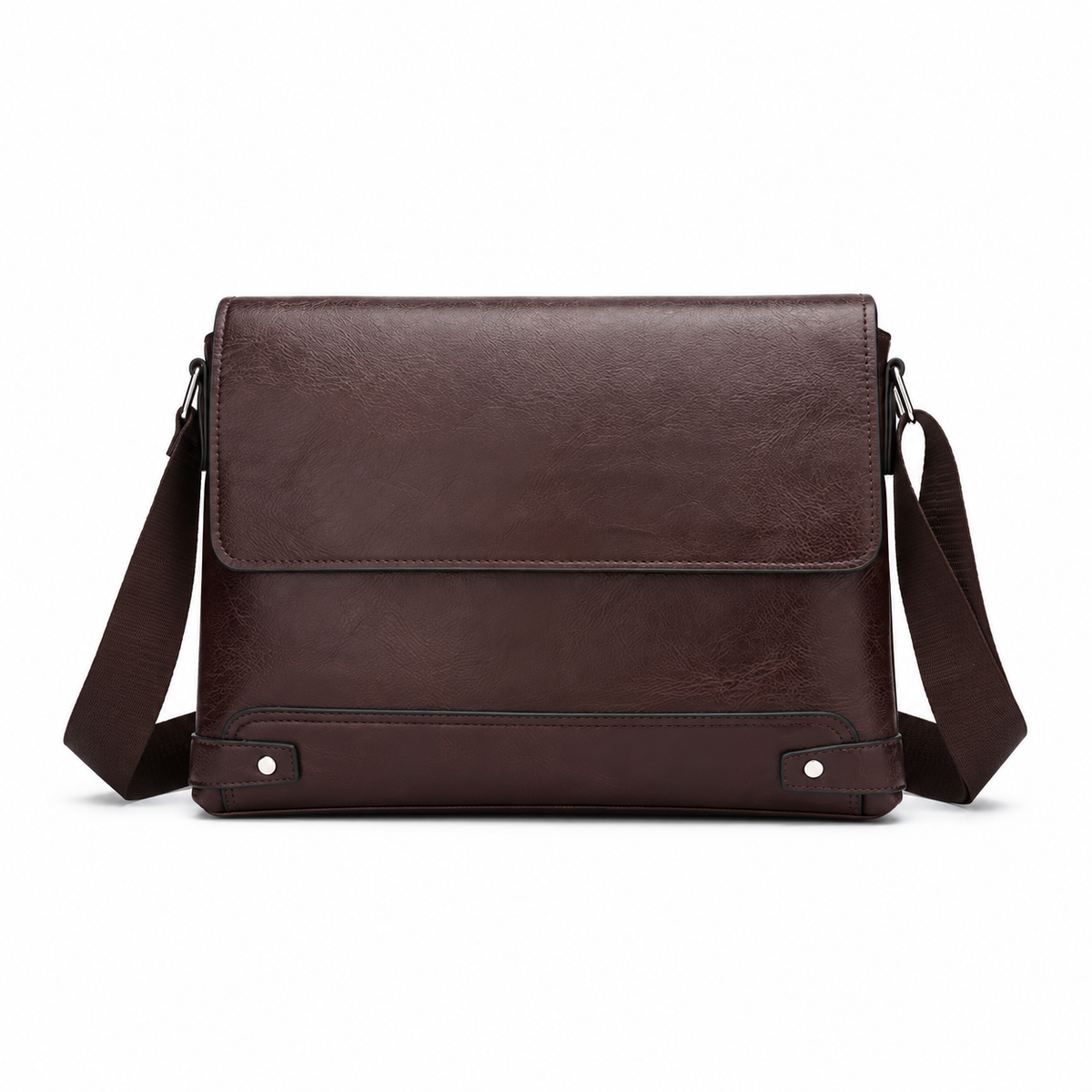 Dark Brown Leather Style Messenger Bag-3