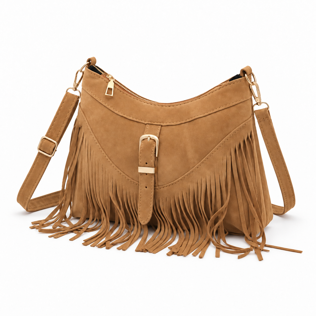 Vintage Light Brown Fringe Shoulder Bag-3