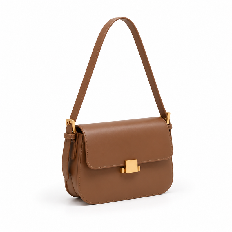 Brown Structured Leather Shoulder Bag Purse-1