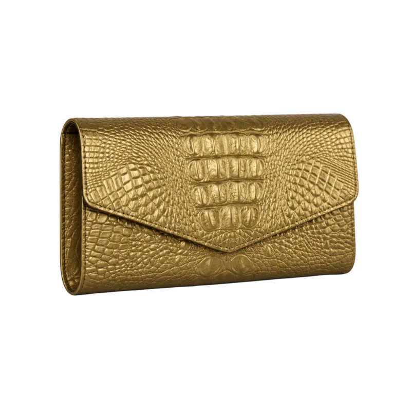 Gold Crocodile Embossed Envelope Evening Clutch-1