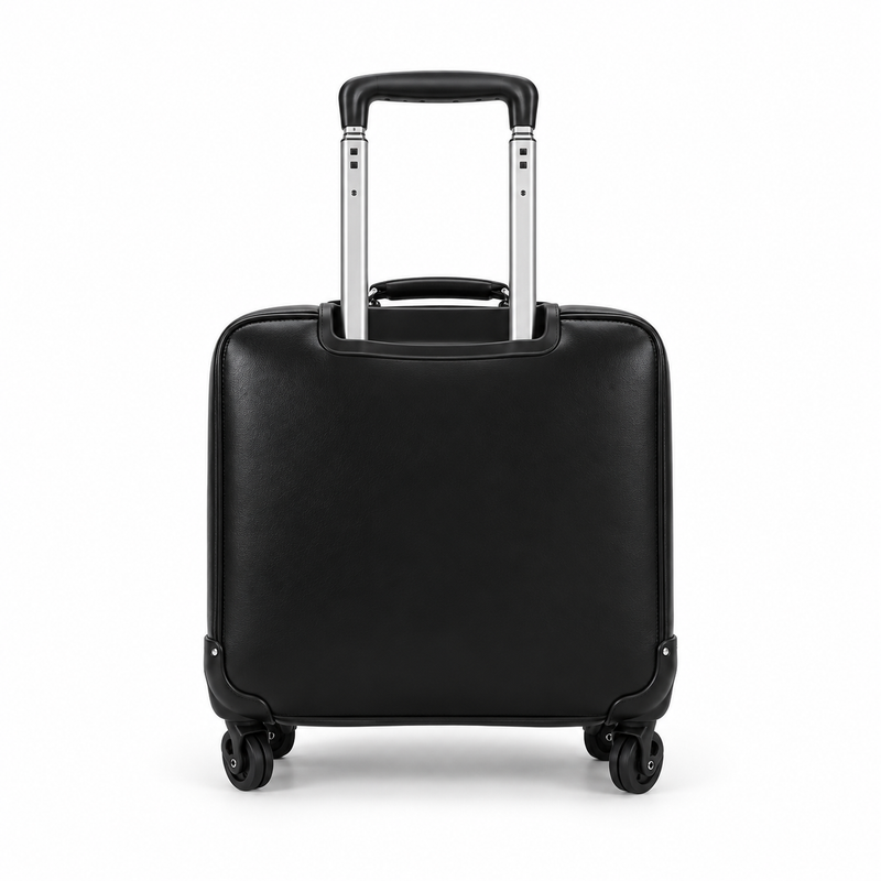 Black Leather Look Rolling Business Suitcase-2