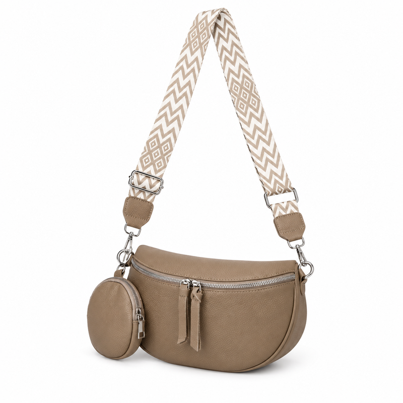 Khaki Crescent Sling Bag With Pouch-3