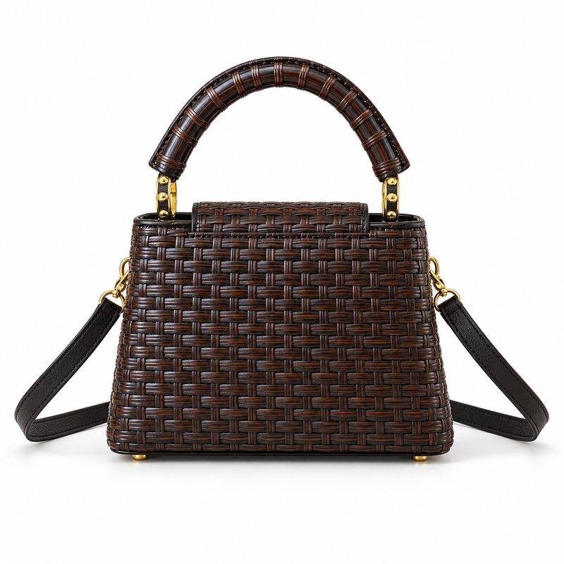 Dark Brown Woven Chain Detail Crossbody Bag-3