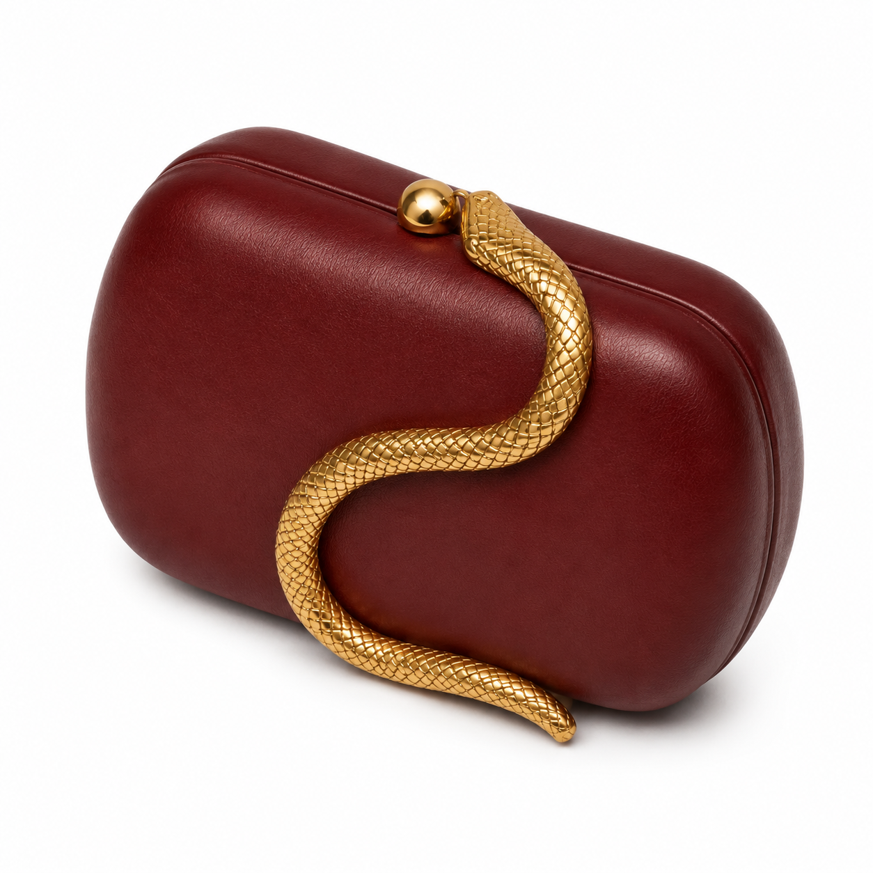 Burgundy Snake Clasp Evening Clutch Bag-1